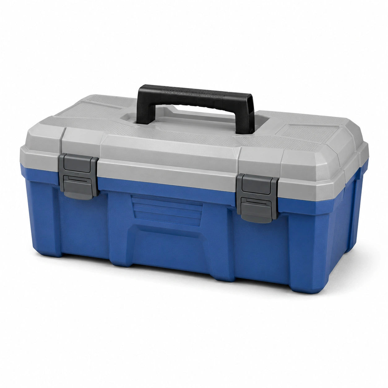 Caja de herramientas de plástico azul y gris con asa negra 52x25x25 cm