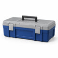 Caja de herramientas de polipropileno azul y gris con cierre y asa 50x25x20 cm