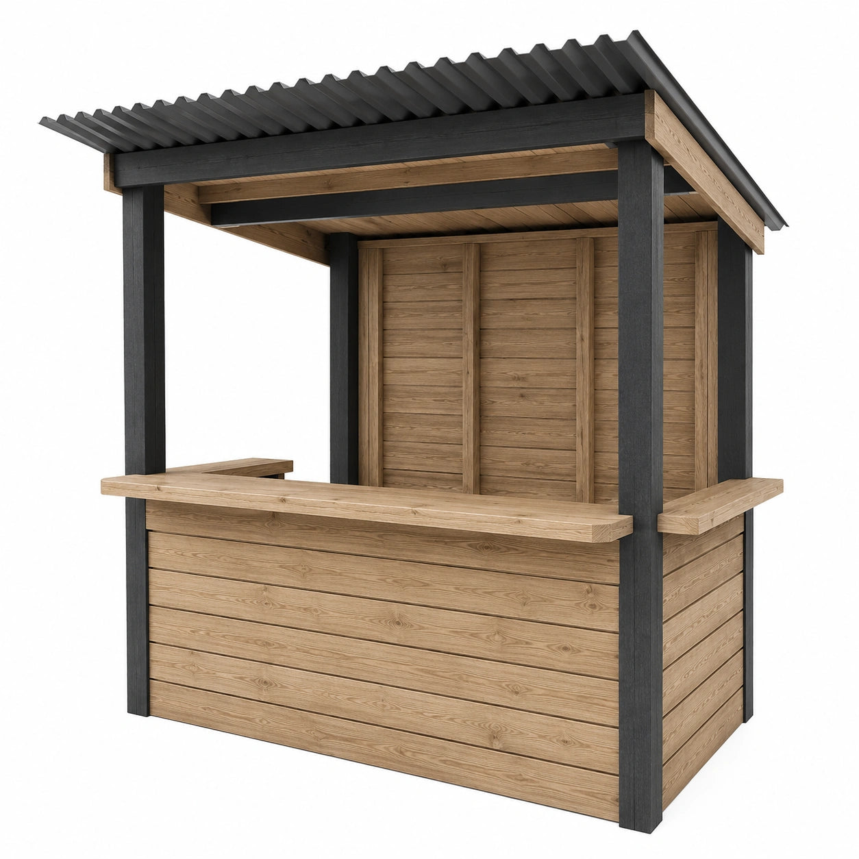Puesto de Madera y Acero con Techo Ondulado Natural/Negro