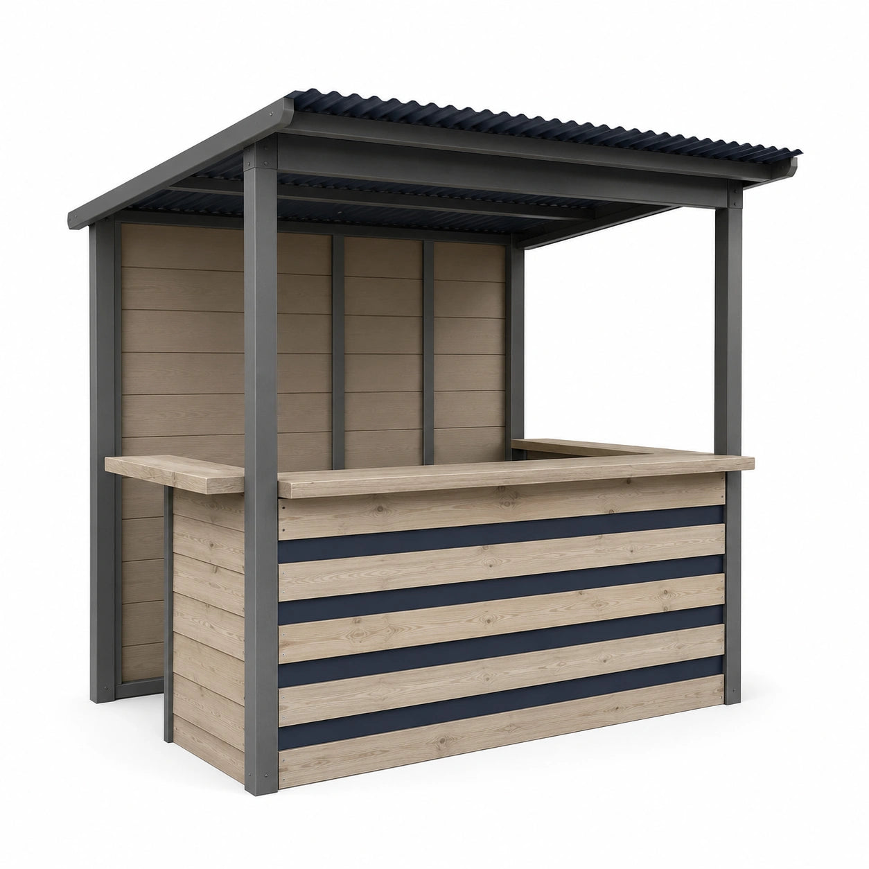 Barra Exterior de Madera y Metal con Techo de Policarbonato 200x100x240 cm