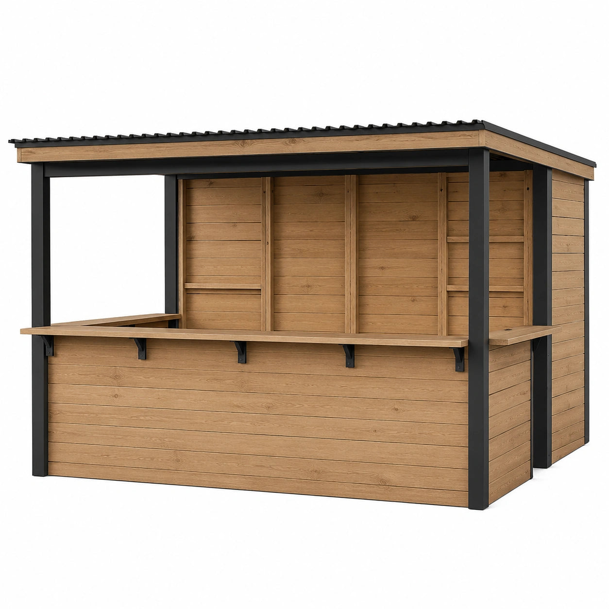 Quiosco de madera con estructura de acero, 300x200x250 cm