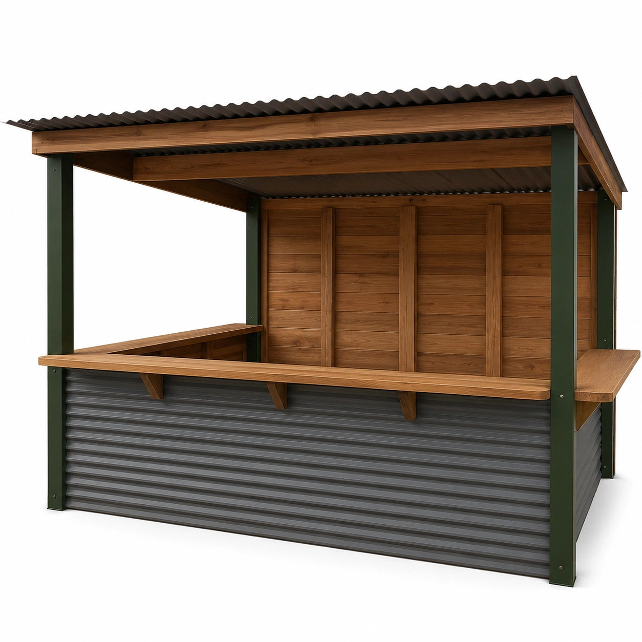 Caseta de Madera y Metal Ondulado para Exterior Marrón/Verde