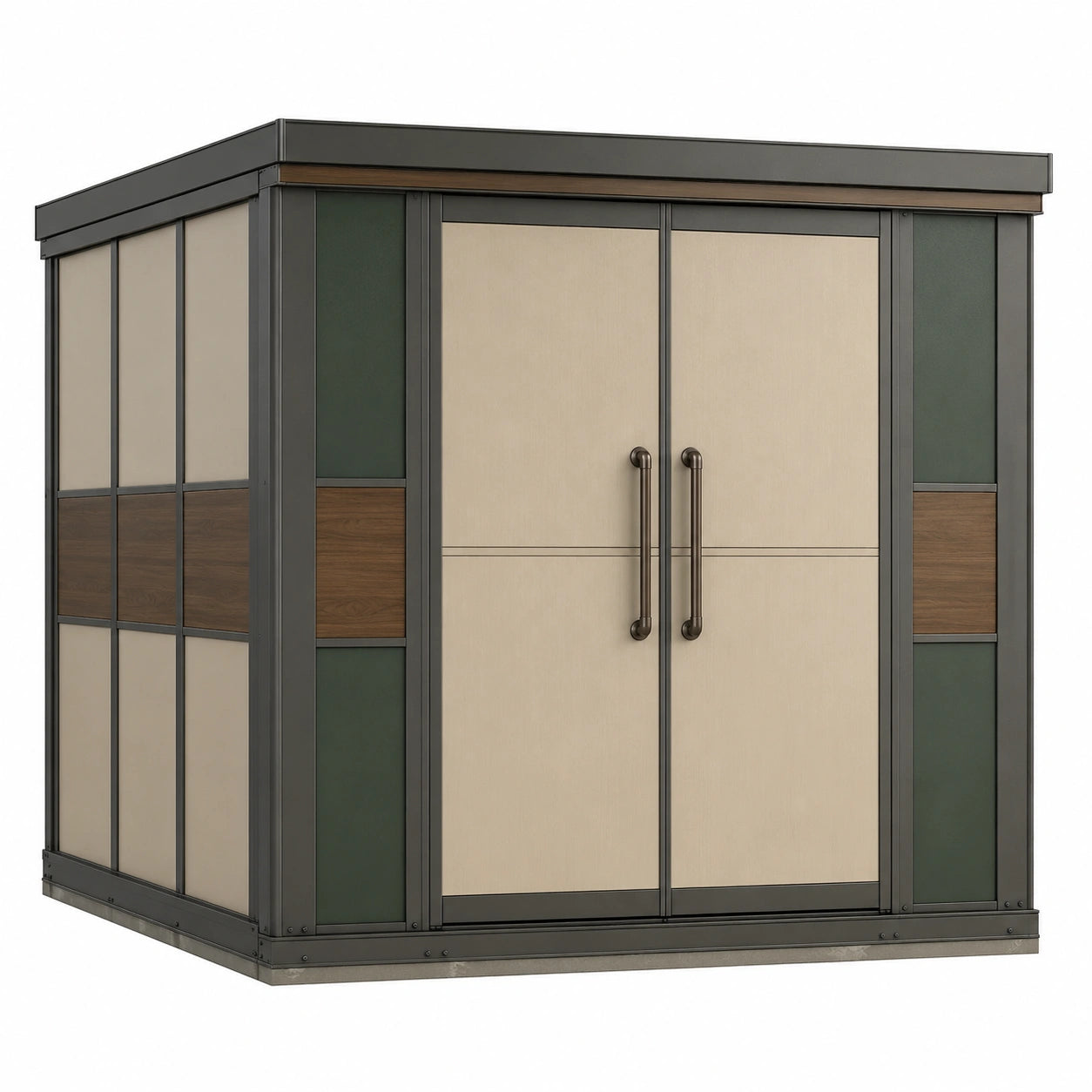 Cobertizo de Almacenamiento de Acero y Madera con Puerta Doble