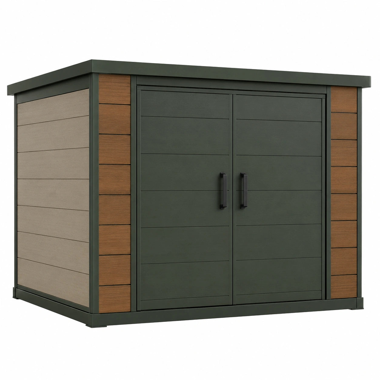 Cobertizo de Almacenaje Exterior en Resina Verde y Madera