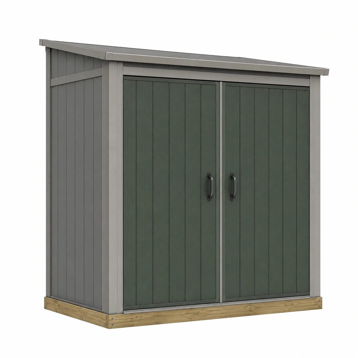 Cobertizo de almacenamiento de resina verde y gris con dos puertas 180x90x160 cm