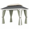 Pérgola de Jardín de Aluminio con Cortinas de Poliéster Verde 3x4m