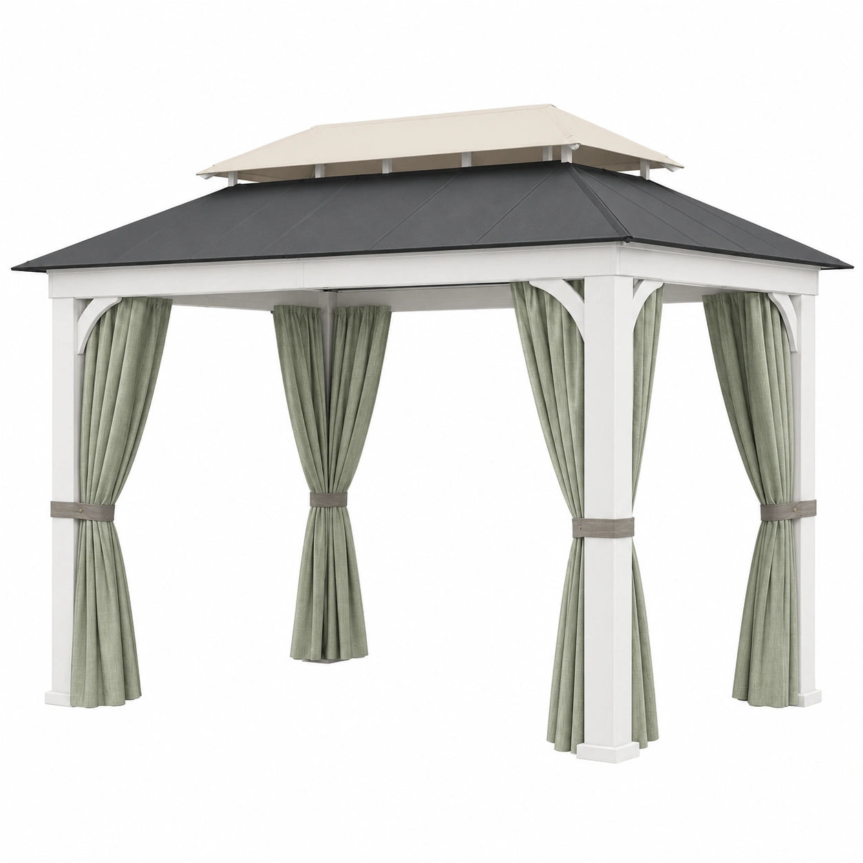 Pérgola de Jardín de Aluminio con Cortinas de Poliéster Verde 3x4m
