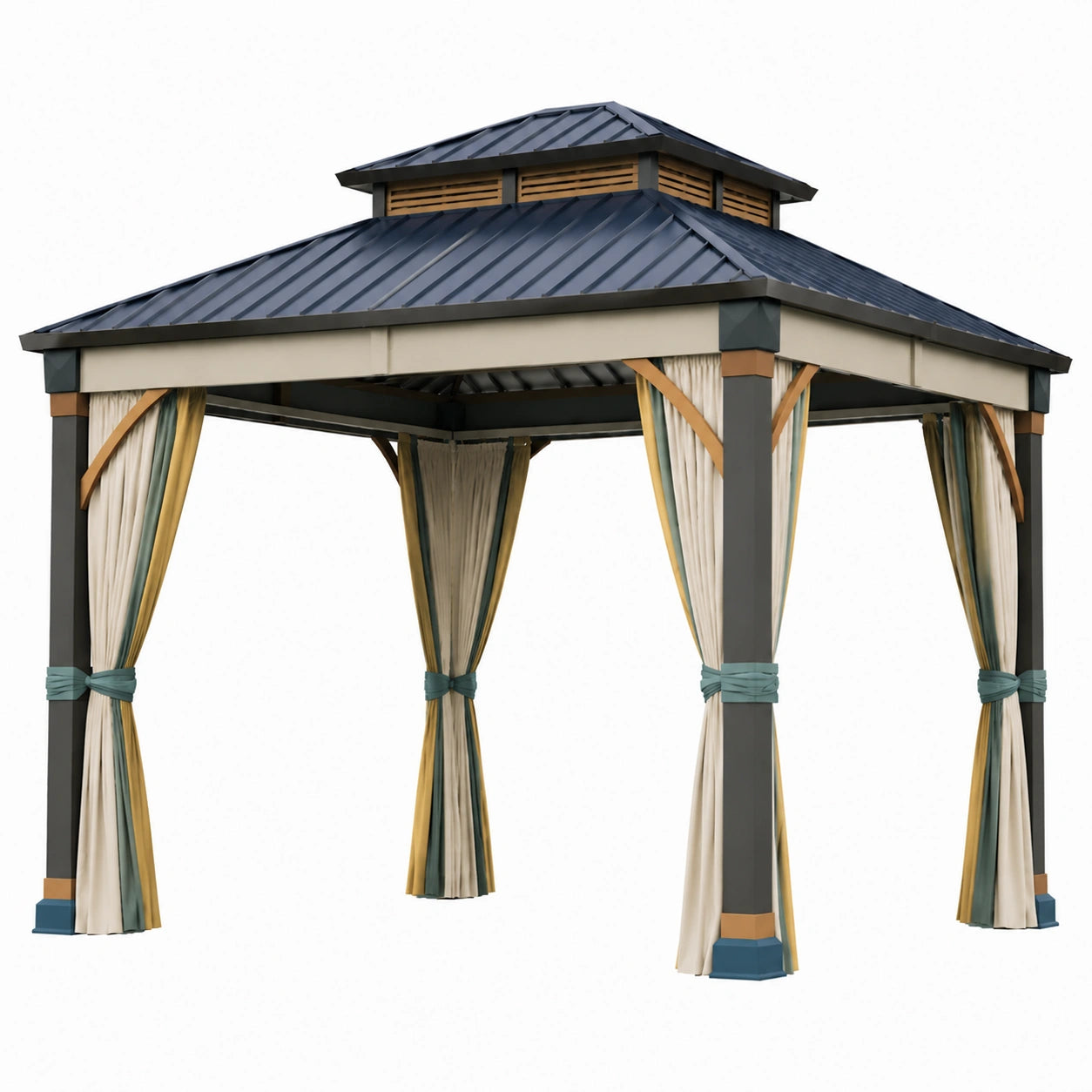Pérgola de Metal con Cortinas de Tela 3x3x2.7m