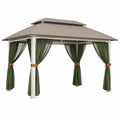 Pérgola de Aluminio con Techo de Poliéster y Cortinas 3x3 m