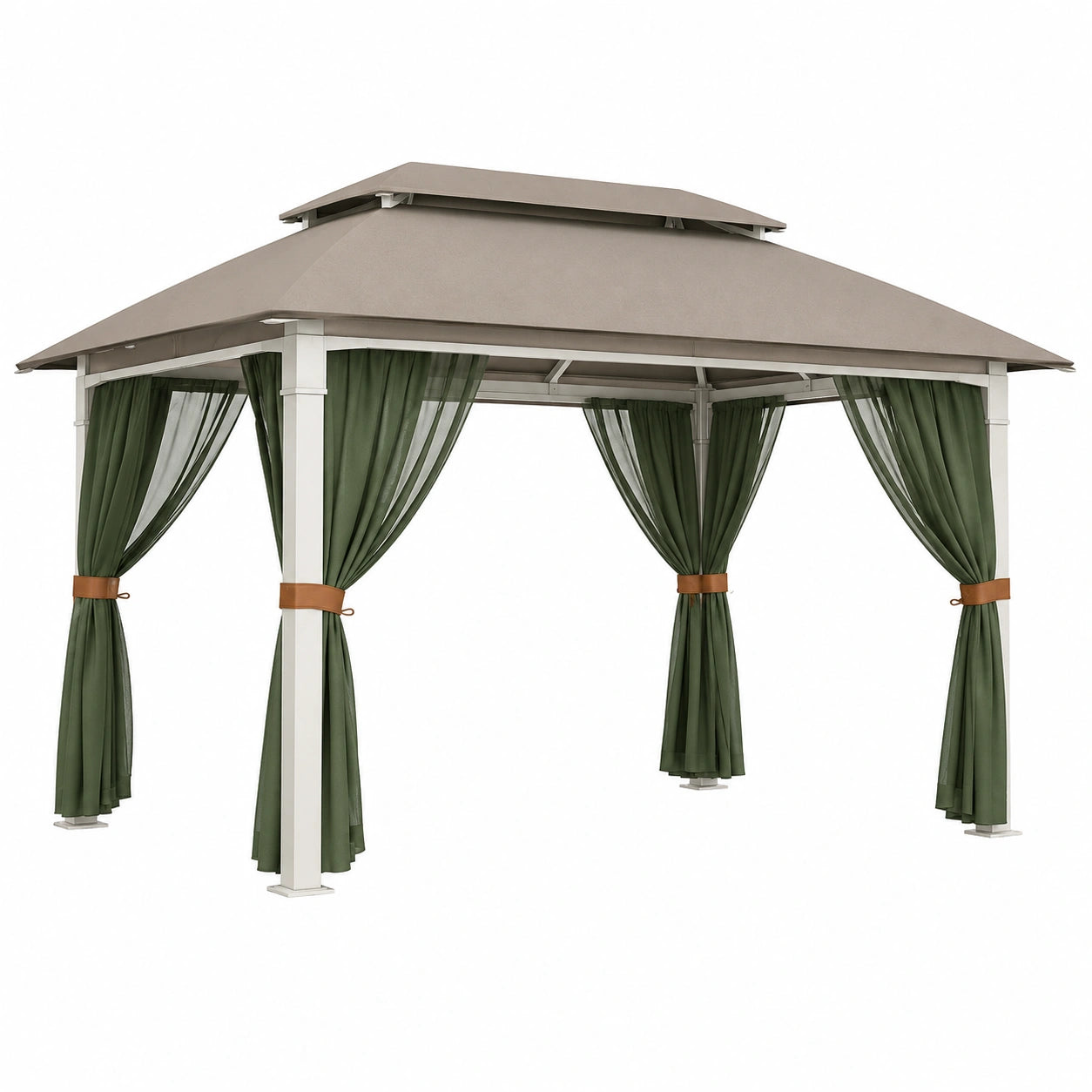 Pérgola de Aluminio con Techo de Poliéster y Cortinas 3x3 m