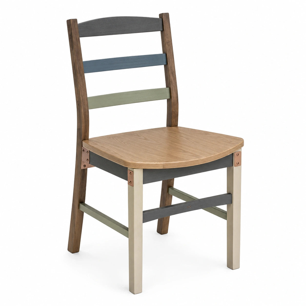 Silla de madera con respaldo multicolor