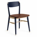 Silla de Madera con Respaldo Azul y Asiento de Nogal