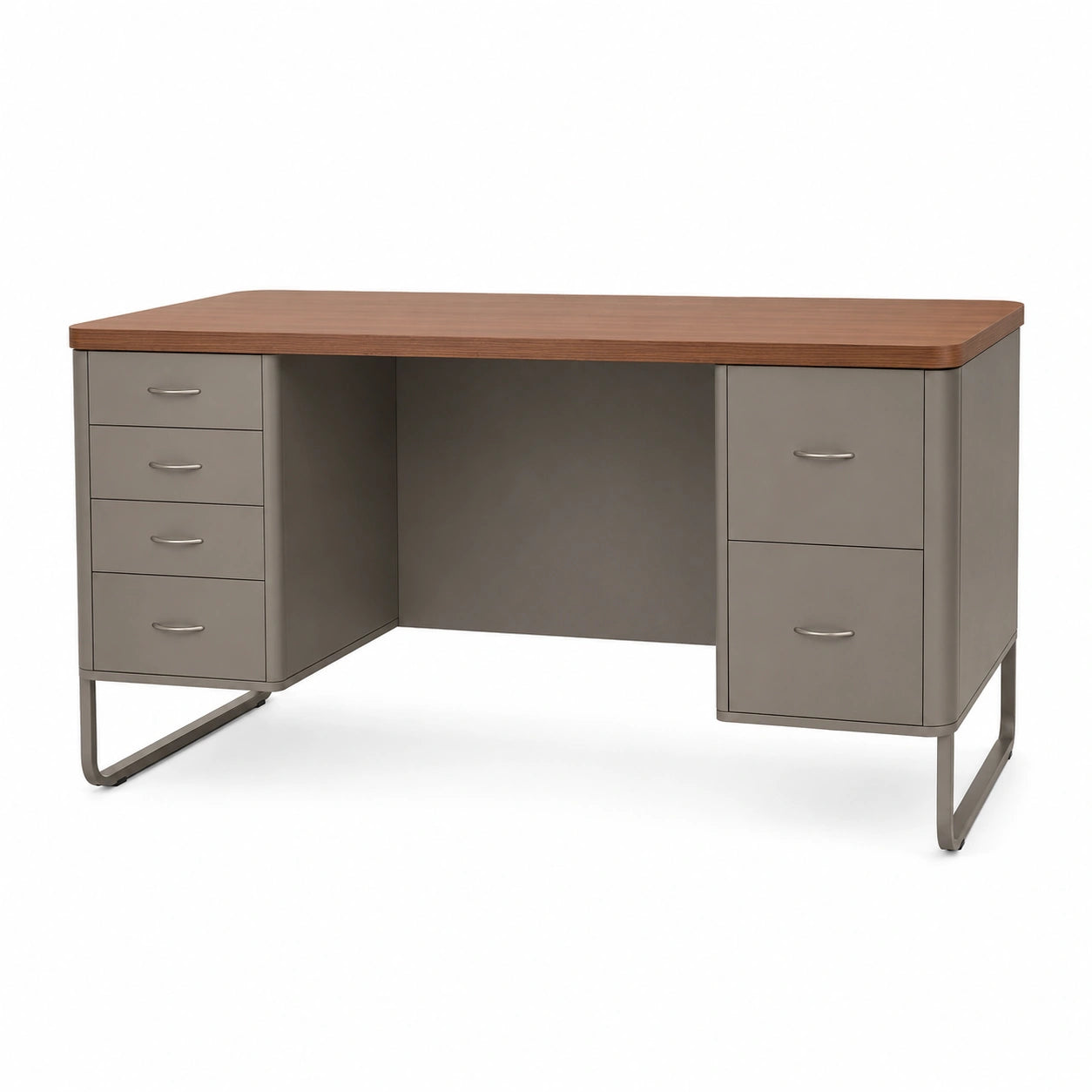 Escritorio de Metal con Tablero de Madera Marrón/Gris