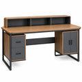 Escritorio de Madera MDF y Acero con Estantería Negro 140x60x75 cm