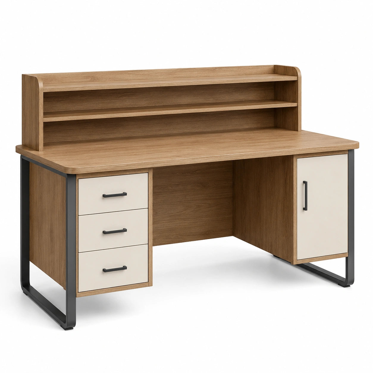 Escritorio de Madera y Metal con Cajones y Estantes