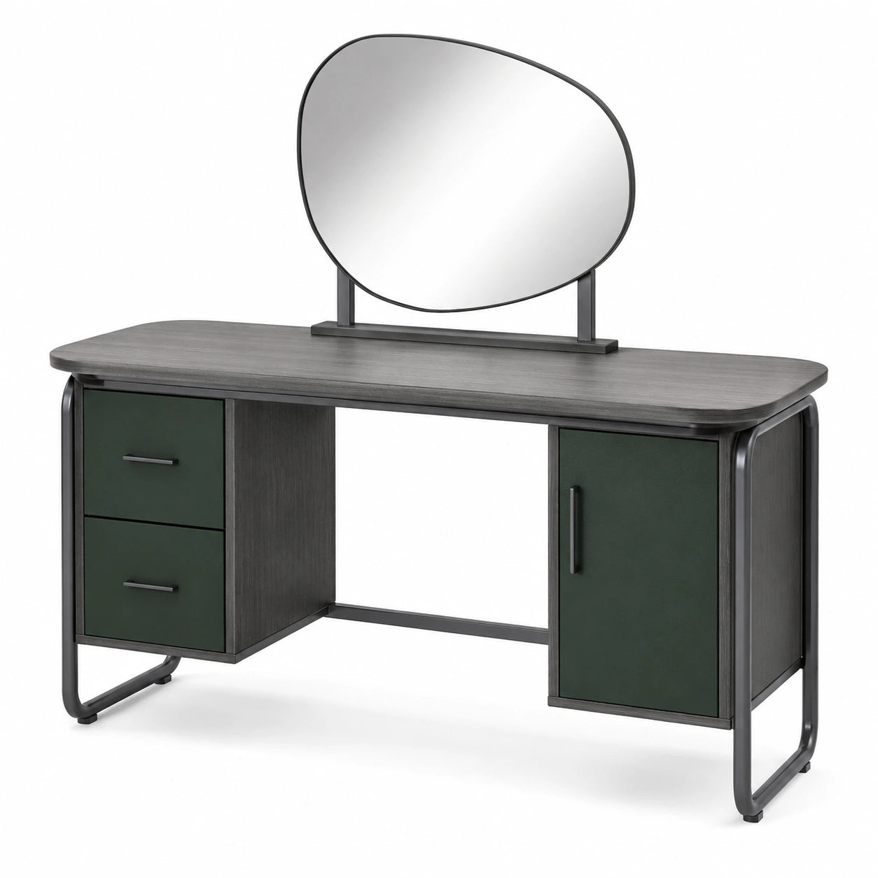 Tocador de Madera y Metal con Espejo Irregular Verde y Gris