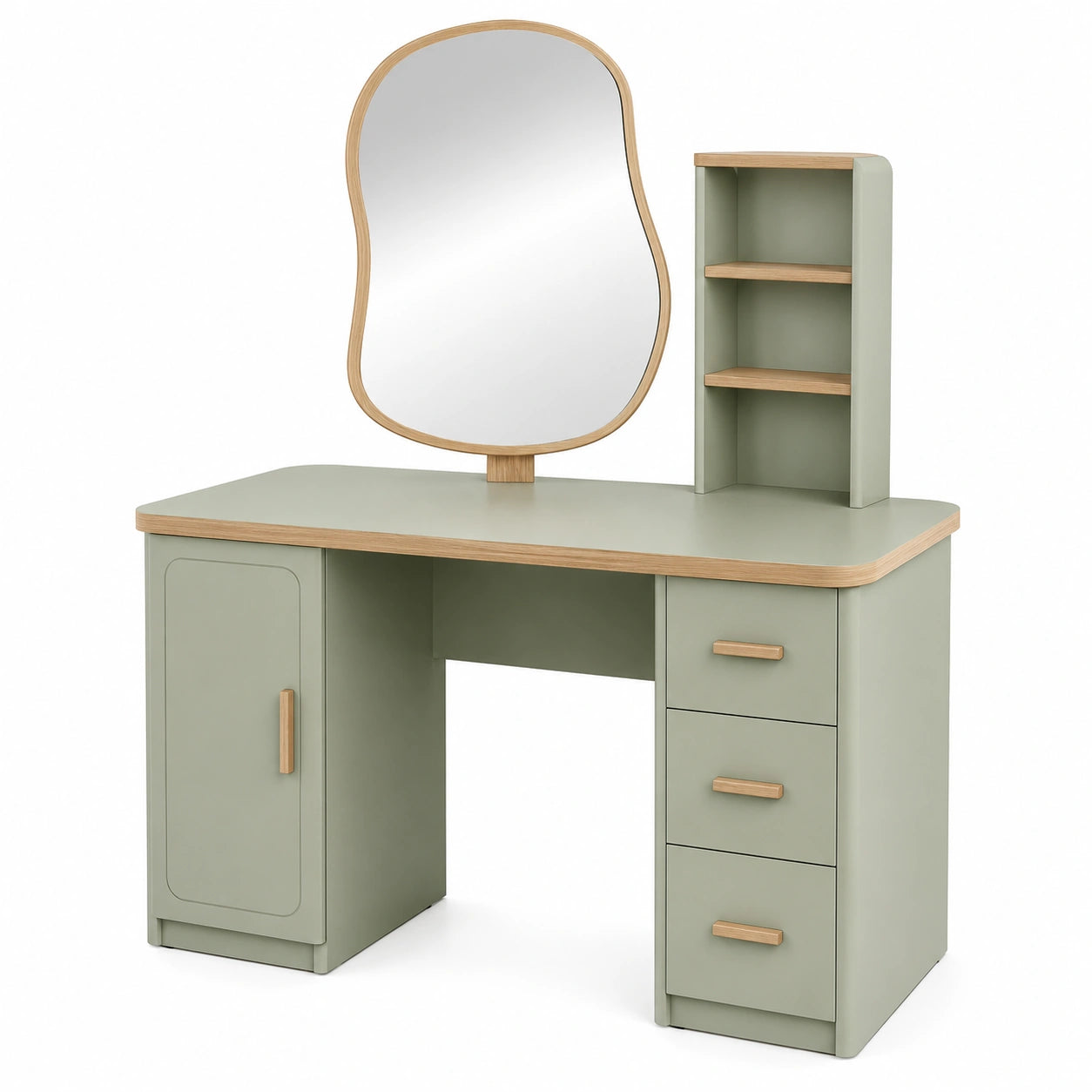 Tocador de Madera MDF con Espejo Irregular Verde