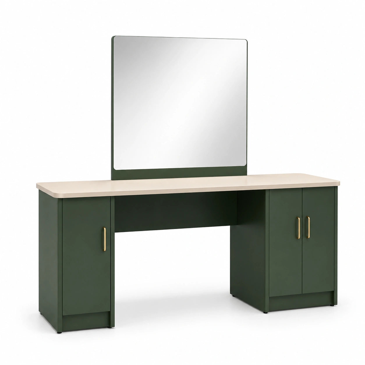 Tocador de MDF Verde con Espejo y Superficie Beige