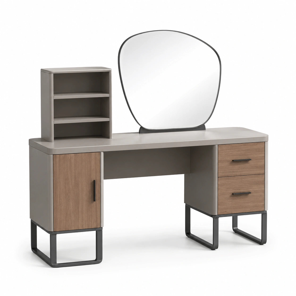 Tocador de MDF y Metal con Espejo y Estantería Marrón/Gris