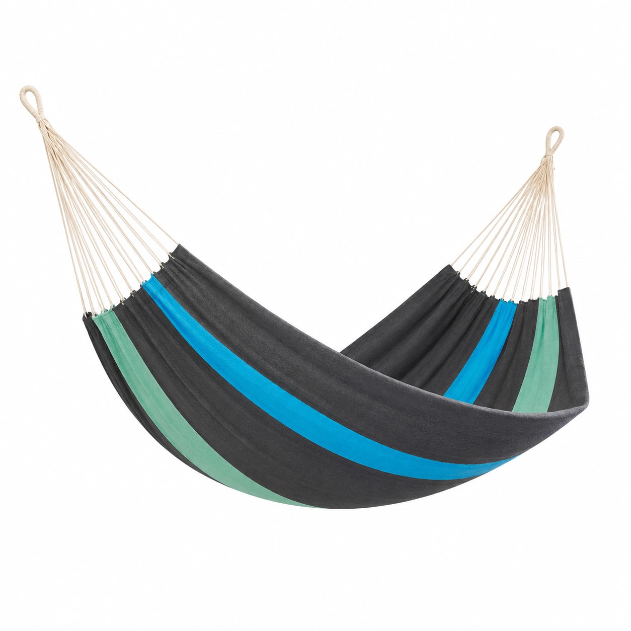 Hamaca de Tela con Rayas en Negro, Azul y Verde 200x150 cm