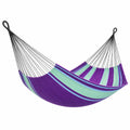Hamaca de Algodón Rayada Morada y Verde para Exterior 200x150 cm