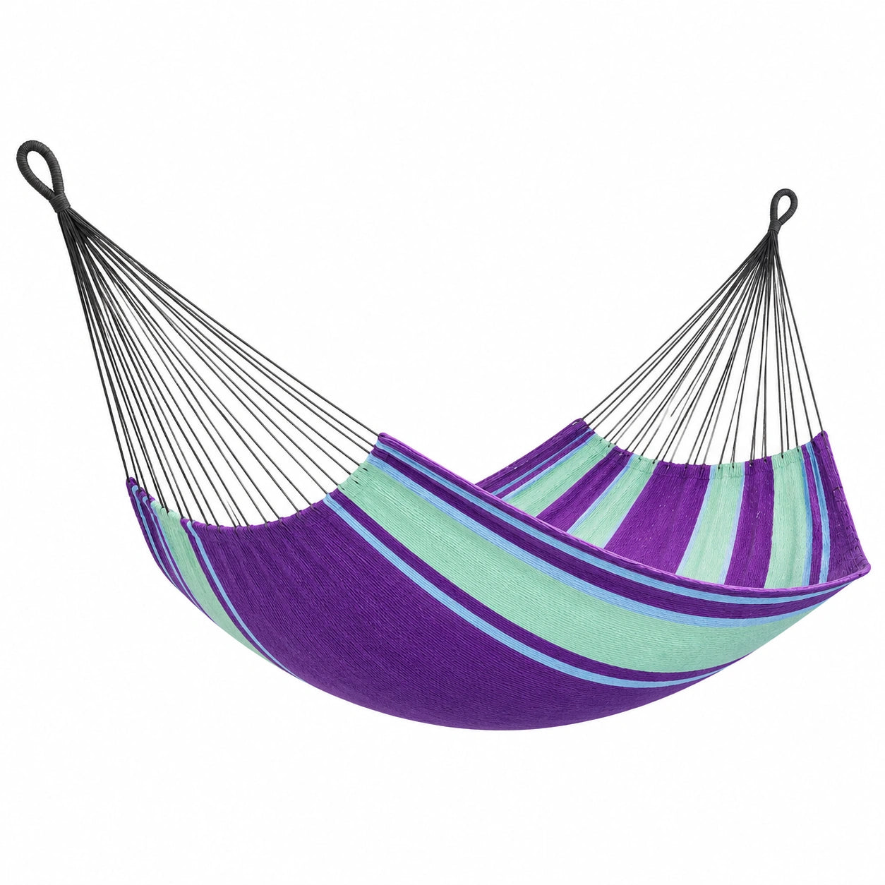 Hamaca de Algodón Rayada Morada y Verde para Exterior 200x150 cm