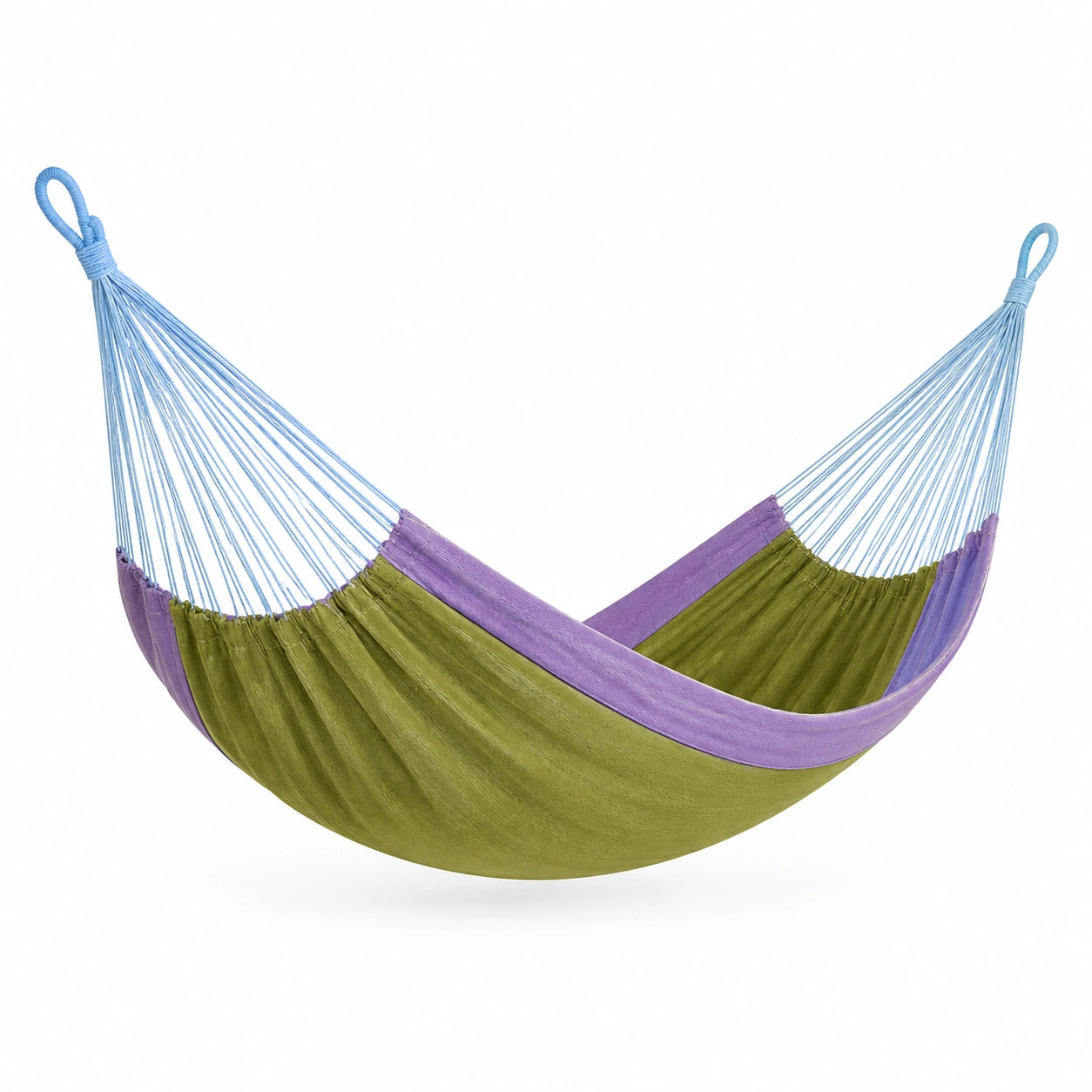Hamaca de Tela Verde y Púrpura con Cuerdas de Nylon