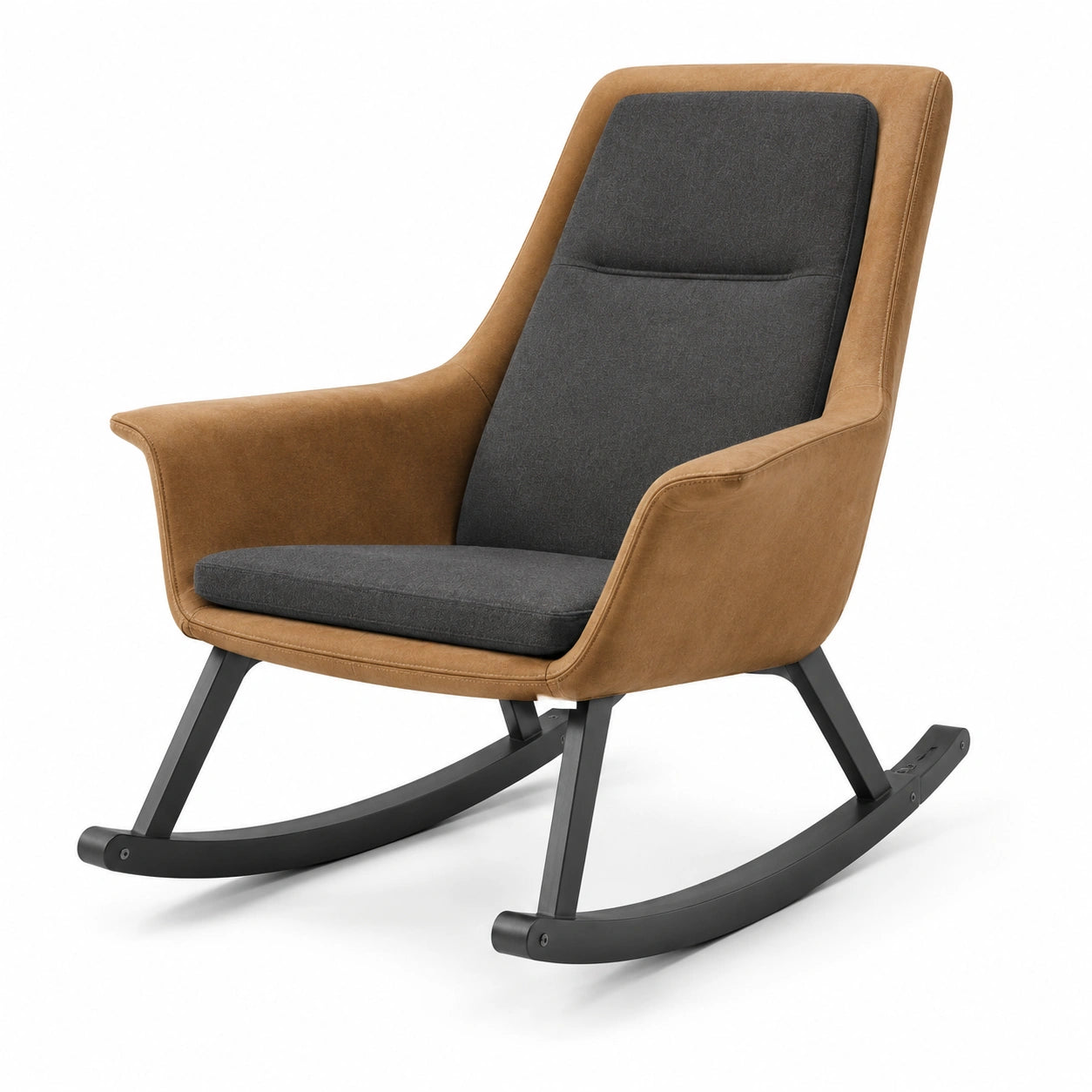 Sillón mecedora de madera y poliéster marrón/gris
