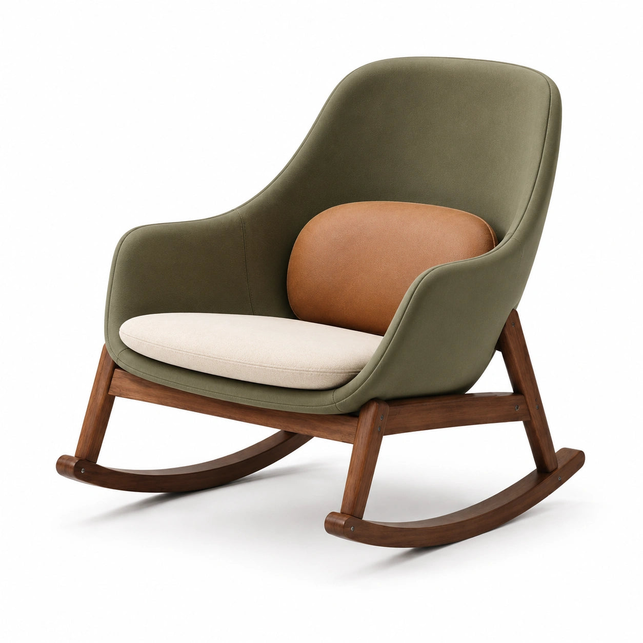 Silla Mecedora de Tela y Madera Nogal