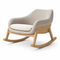 Sillón mecedora de tela beige con estructura de madera