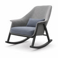 Silla mecedora de tela con estructura de madera, gris y azul