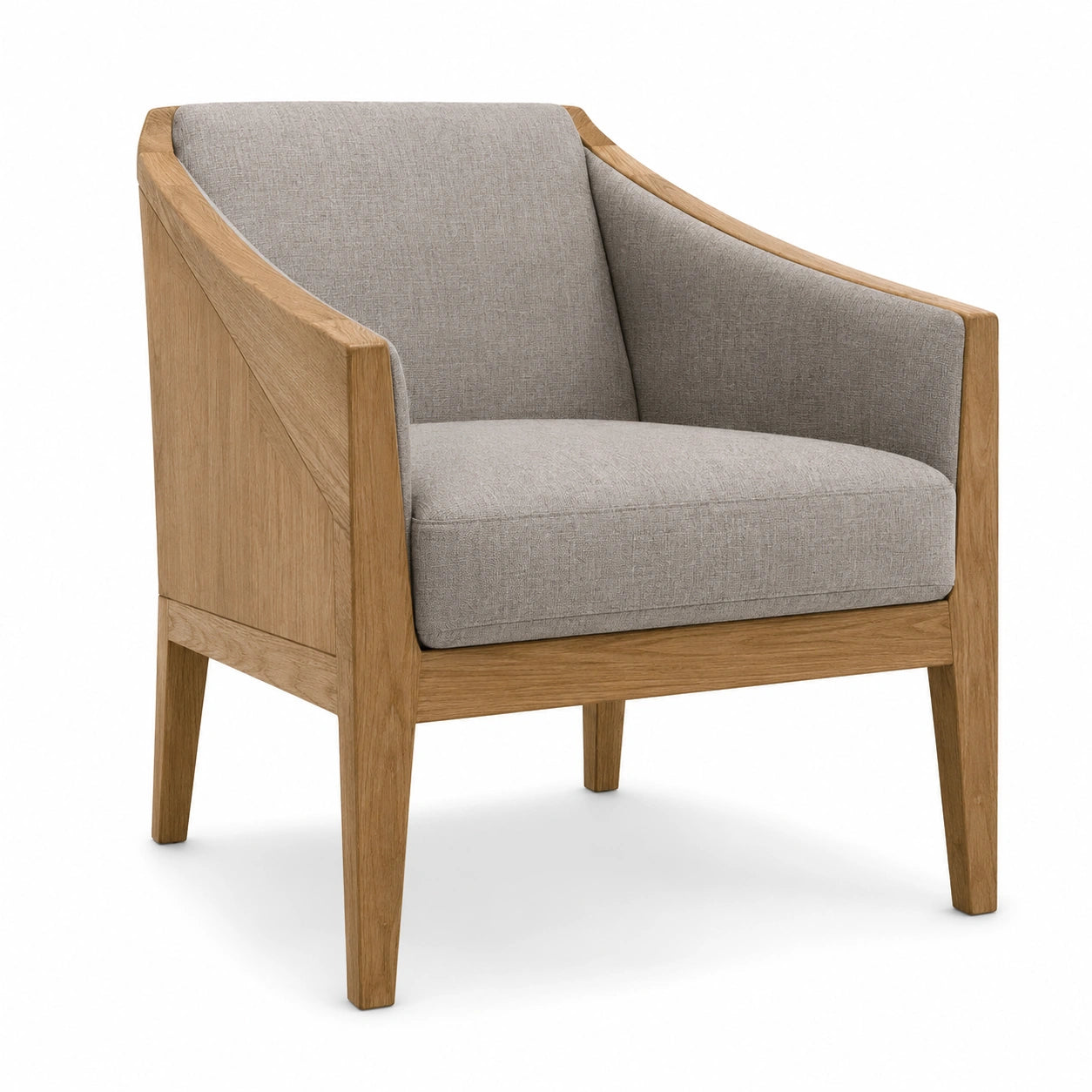 Silla de madera con tapicería de lino gris 75cm x 70cm x 80cm