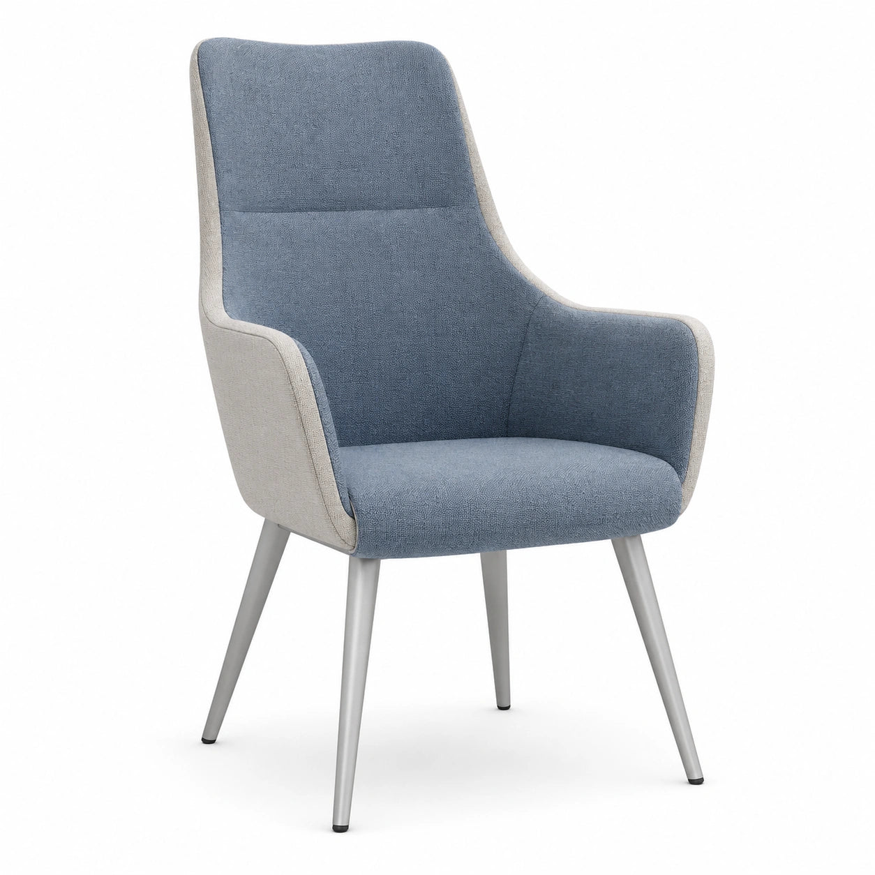 Silla de Tela Azul y Gris con Patas Metálicas