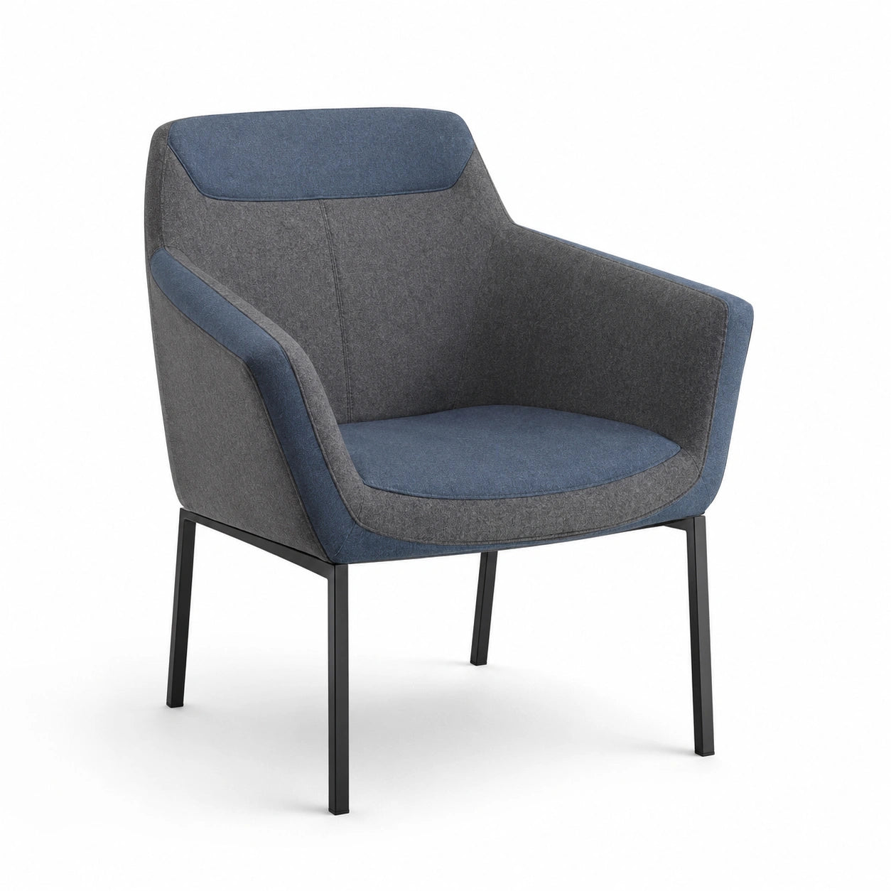 Silla de tela de poliéster gris/azul con patas de metal