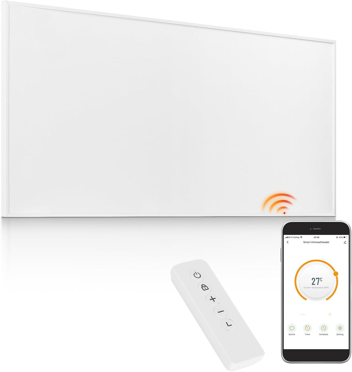 Sofa XNATURE, 1000 W, Schwarz, Infrarotheizung WiFi-Steuerung - Bodenstehend, an der Wand montiert, Infrarot-Heizung energiesparend