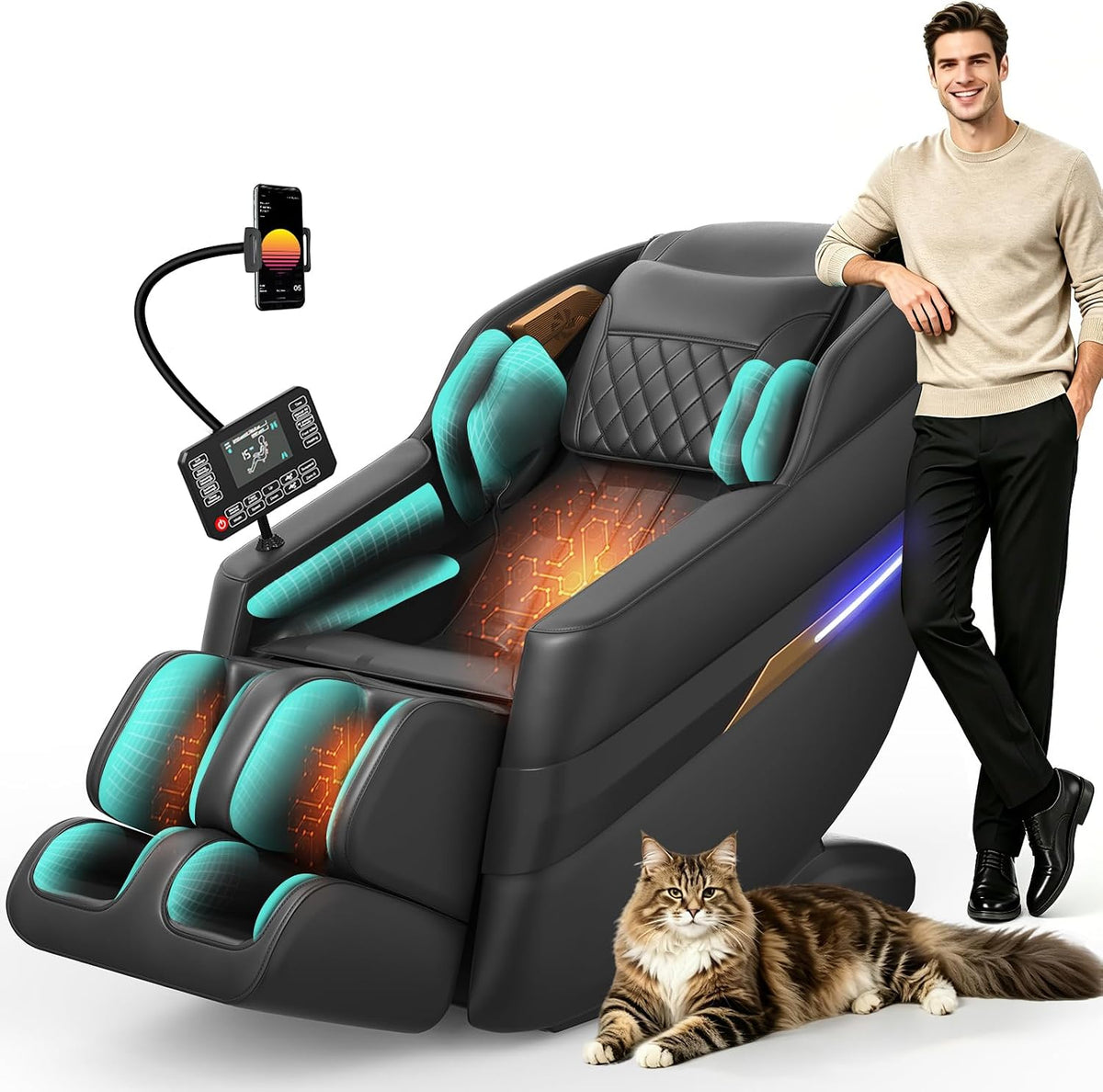 Gegcucey Audiogerät, Grau, 3D SL-Track-Massagesessel, Ganzkörper-Massagesessel mit 8 Luftkammern, Heizfunktion für Beine und Taille