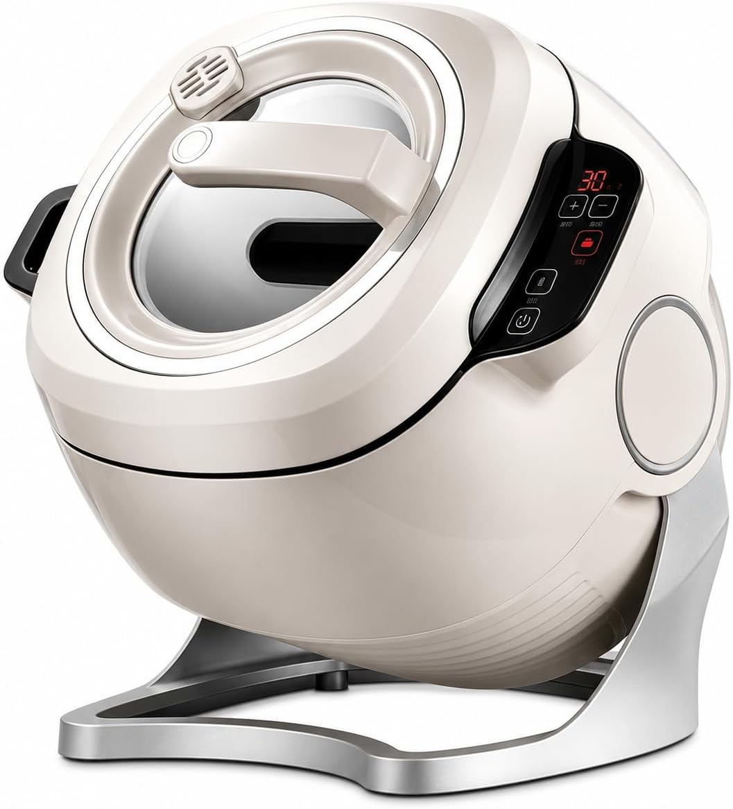 6 L Heissluftfritteuse, 2000 W, 6 l., 6 L, Grau, Kochroboter, Automatischer Rührer mit 3D-Heizung