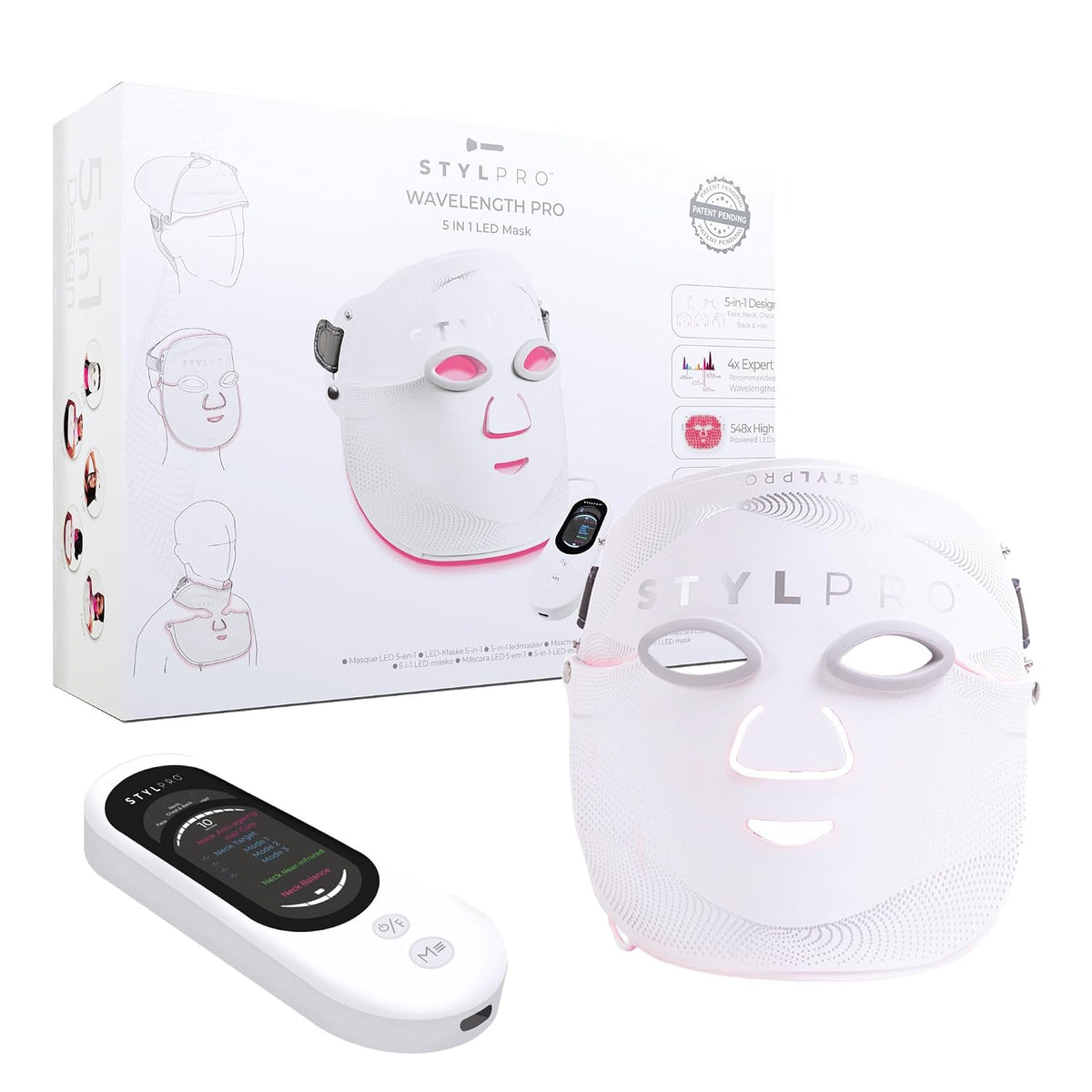 StylPro Gesichtsmasken & -kuren, Schwarz, WAVELENGTH PRO 5-in-1 LED-Lichttherapie-Maske, Rotlichttherapie für Gesicht