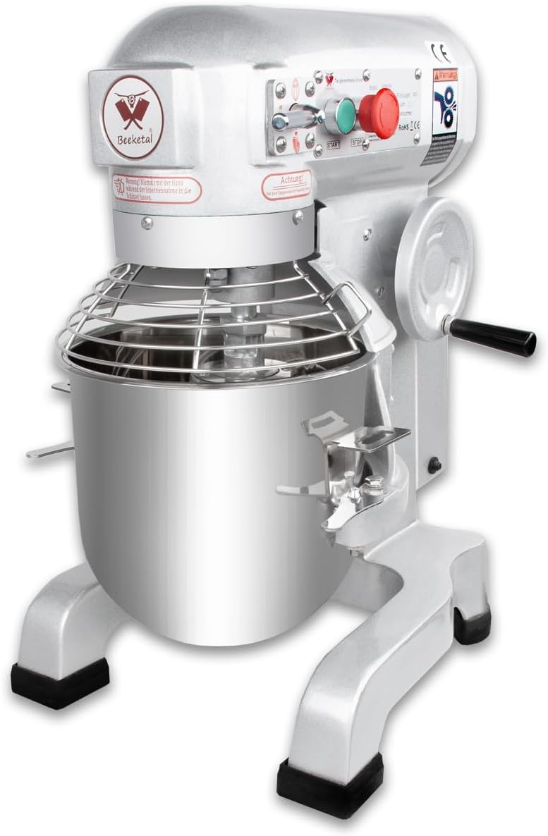 Beeketal Knet- & Rührmaschinen, 450 Watt, 10 Liter, Silber, 'BSM10P' Profi Teigknetmaschine mit Planetenrührwerk