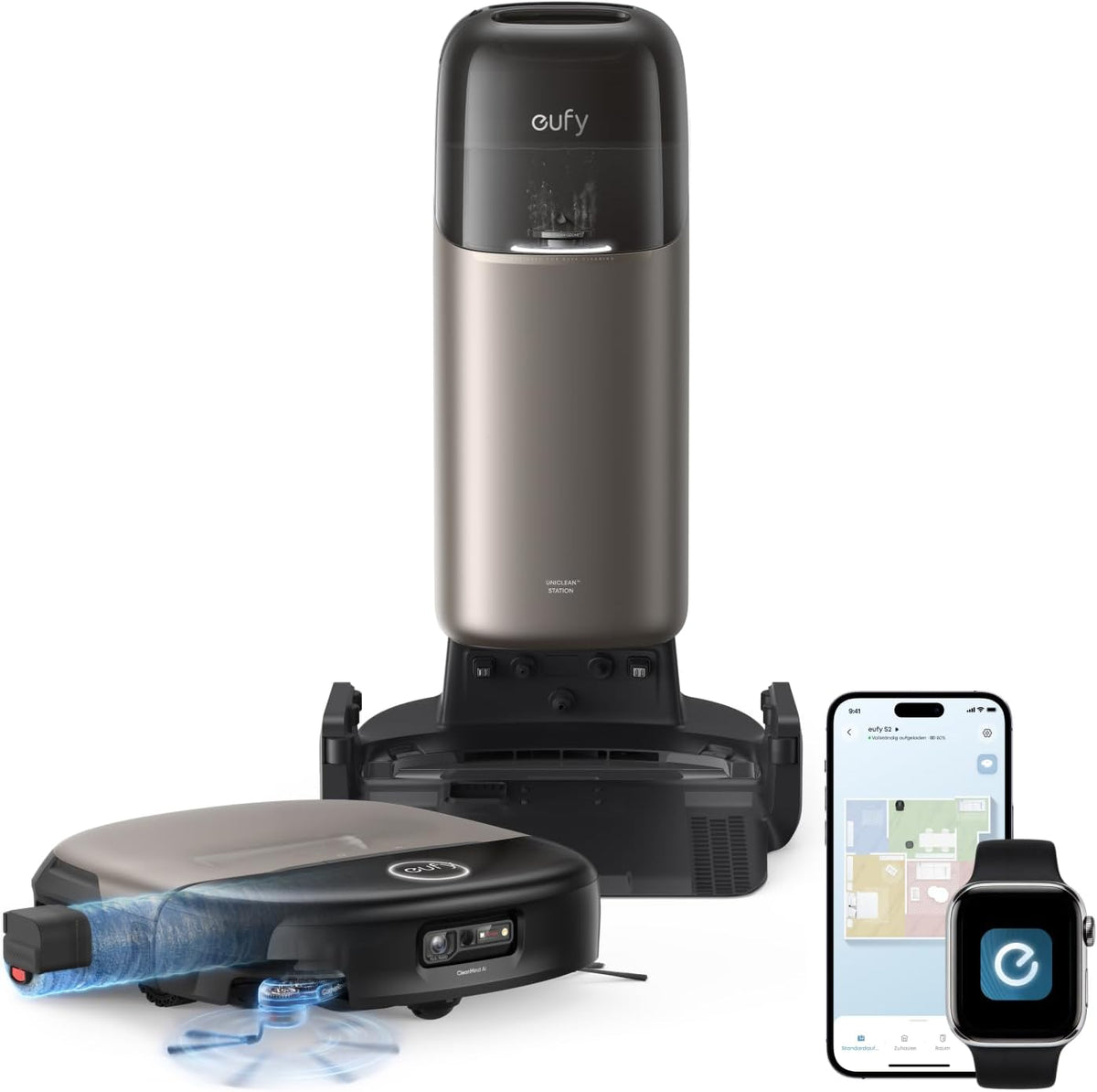 eufy Saugroboter, Schwarz, Saug- und Wischroboter HydroJet S2, All-in-One