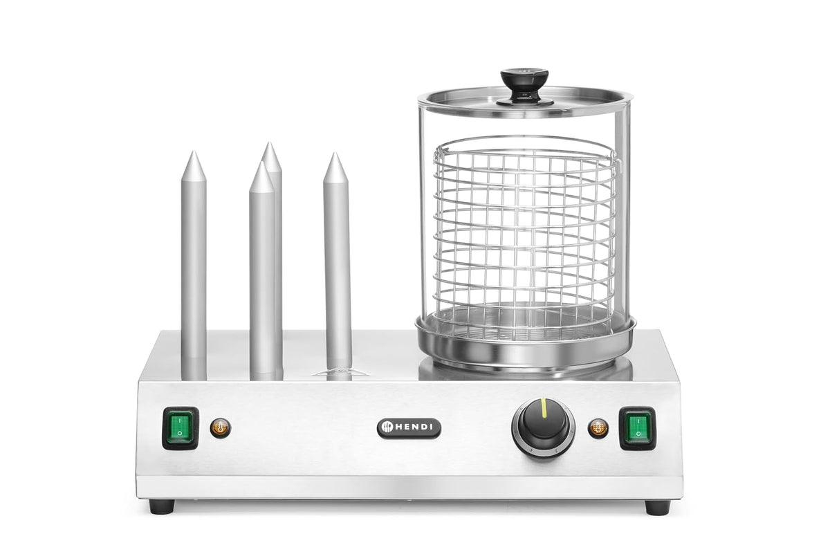 HENDI Hot Dogs, 395 mm, Schwarz, Hot Dog Maker, mit 4 Heizstäbe für Brötchen, 500x310x(H)