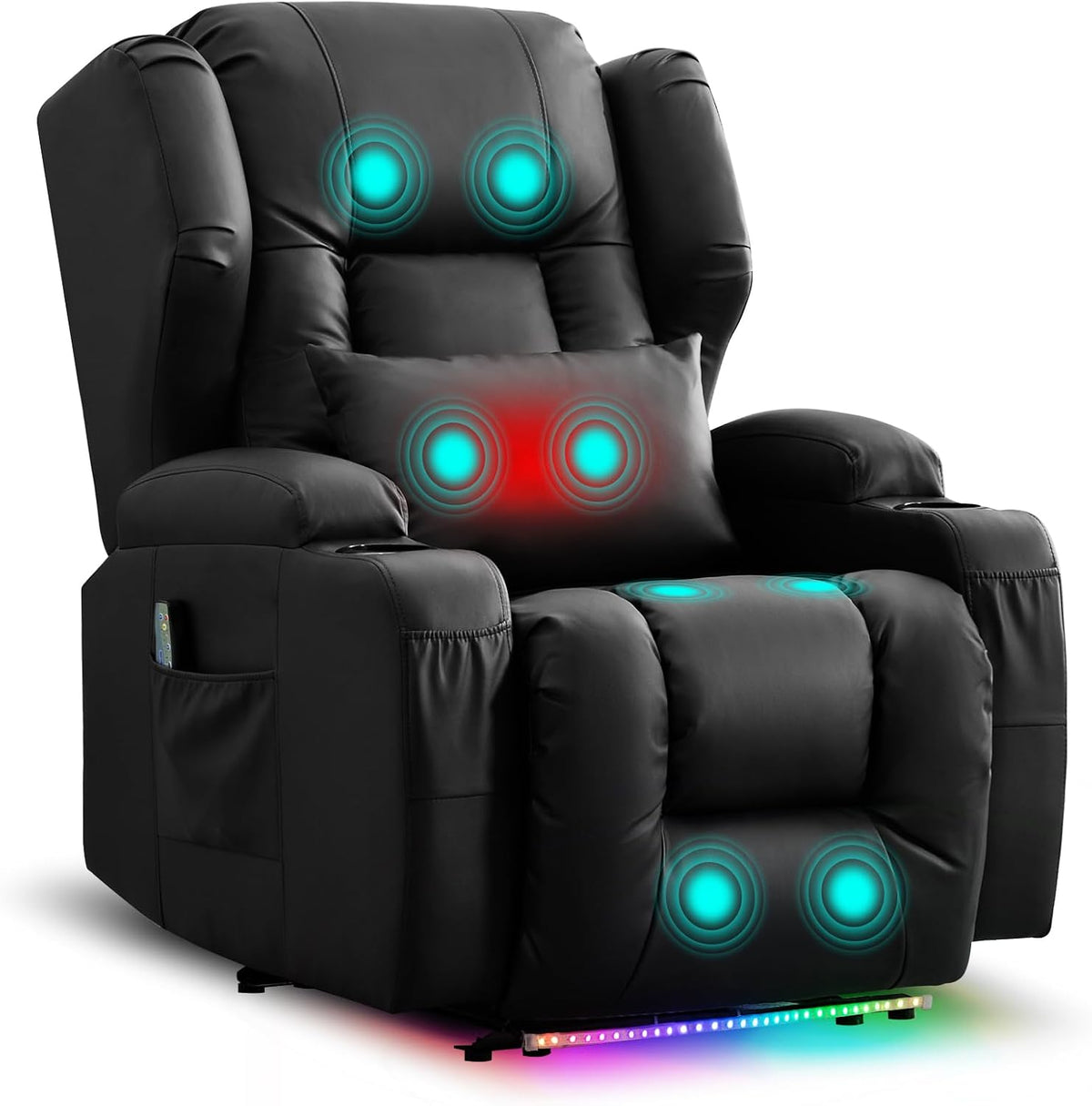 TCGBKAF Relaxsessel, Schwarz, Relaxsesel mit Liegefunktion, Eletrischer Fernsehsessel Massagesessel mit Wärmefunktion