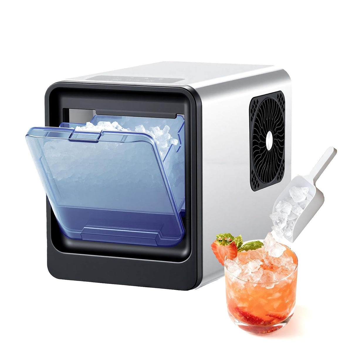 VEVOR Eiswürfelmaschine, 15 kg, Grau, Tisch- pro Tag, Selbstreinigender & Tragbarer Eiswürfelbereiter