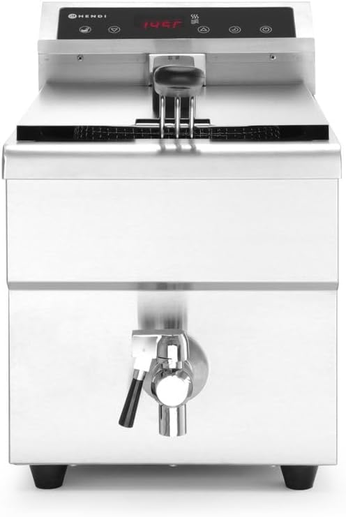 HENDI Heissluftfritteuse, 3500 W, 406 mm, 230 V, 8 L, Silber, Induktionsfriteuse, mit Frittierkorb und Deckel, Präzise Temperatur Kontrolle