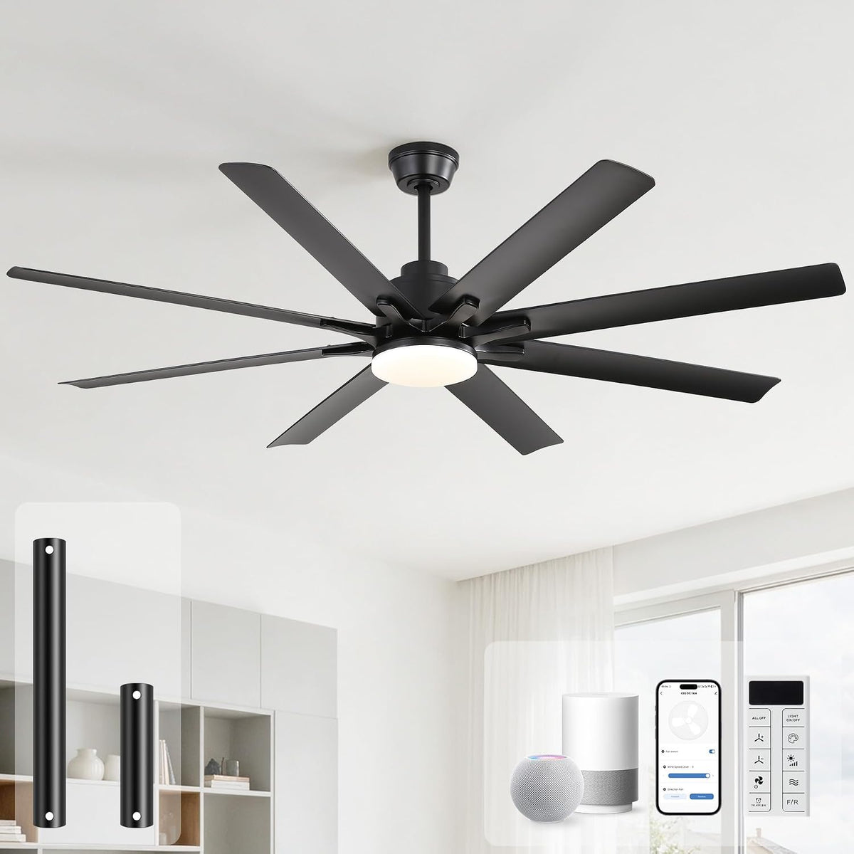Sofucor Deckenventilator, 132 cm, Weiss, Deckenventilatoren mit Lichtern, Smart Indoor/Outdoor mit Fernbedienung