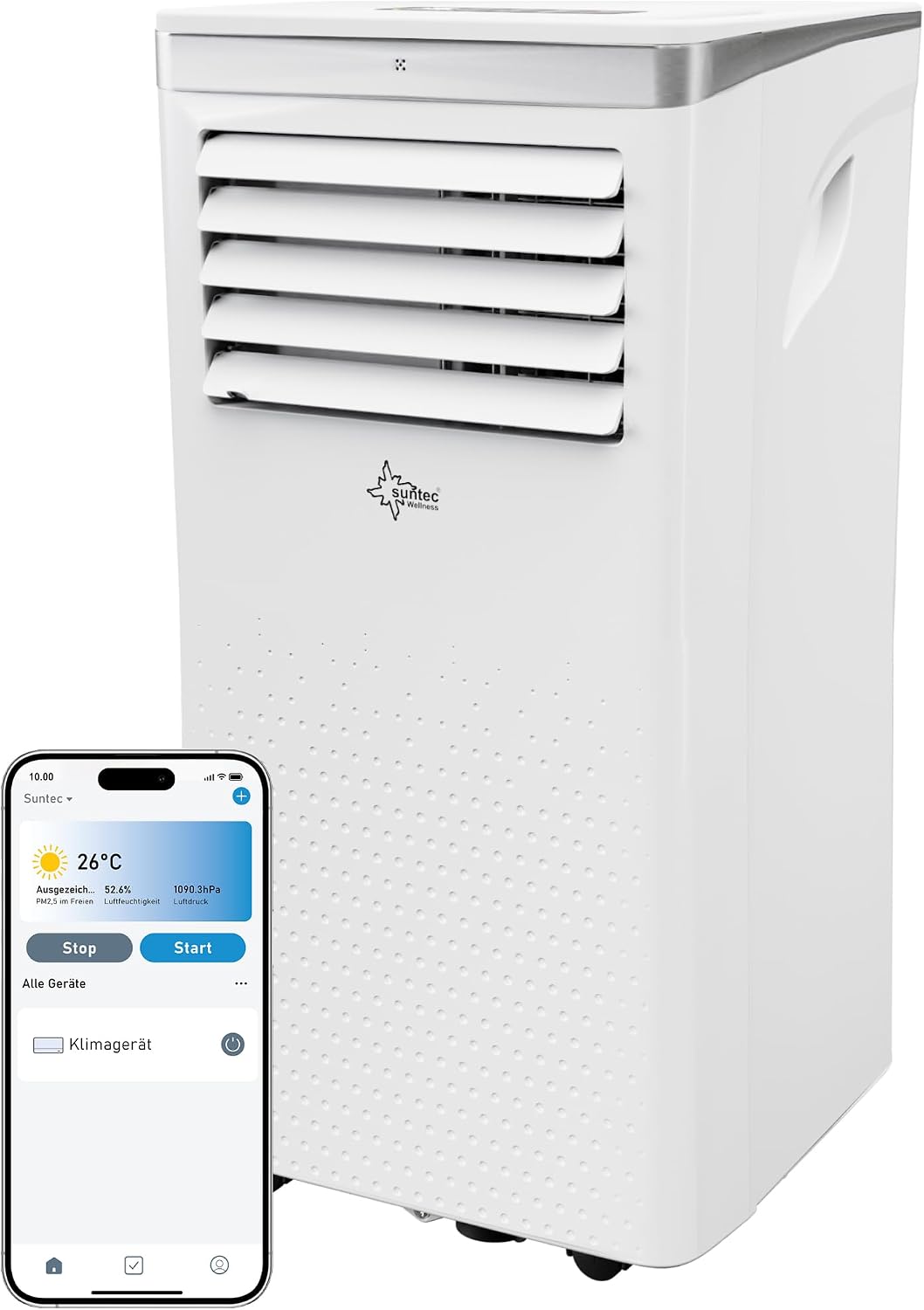 Suntec Wellness Mobiles Klimagerät, Silber, Coolfixx 9000 BTU Design silver App, Klimaanlage mobil und leise mit Smart App Steuerung