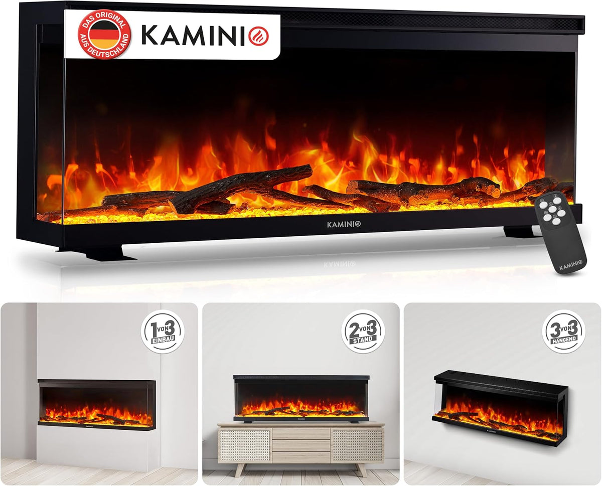 KAMINIO Elektrokamin, Schwarz, ® Lea PRO 42 mit Heizung [Stand, Einbau & Wand]