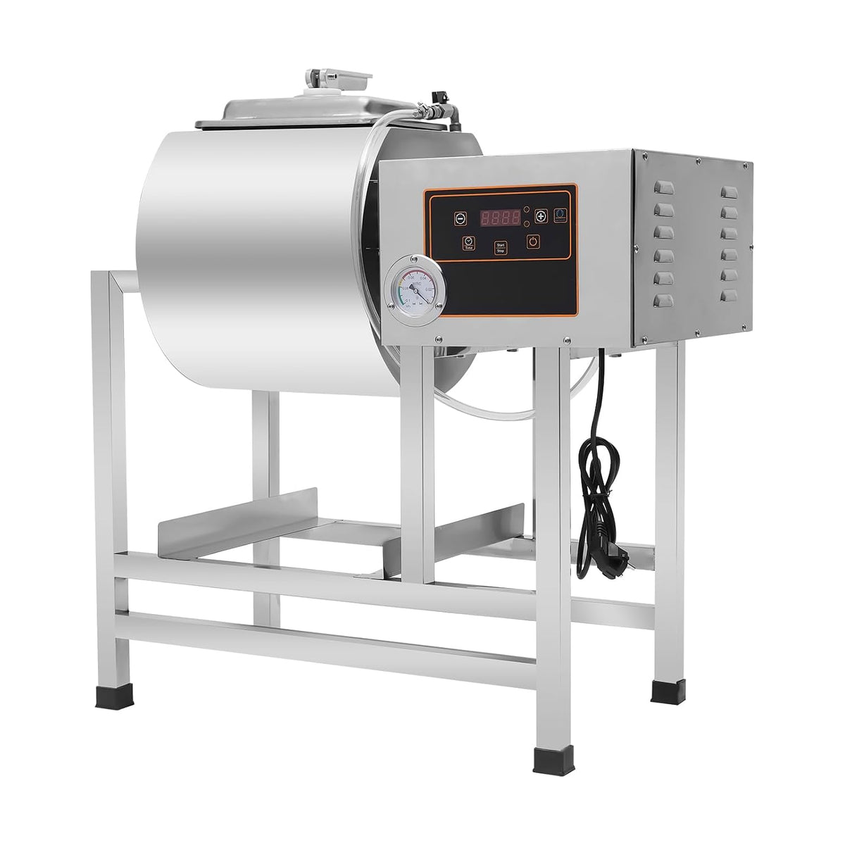 BYUAK Rührwerke, 38 L/8.36Gal, 240 W, Rostfreier Stahl, Gummi, Silber, 38 L Vakuum-Mariniermaschine, Edelstahl-Tumbler mit LED und EU-Stecker