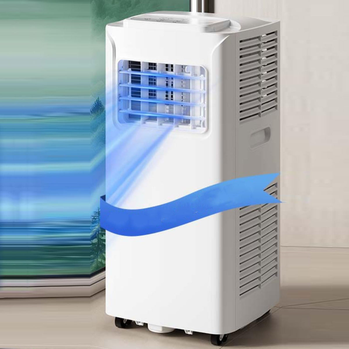 Mobiles Klimagerät, 350 m, 2 L, Weiss, Tragbare Klimaanlage 8000BTU, Energieeffiziente AC-Einheit mit Installationsset
