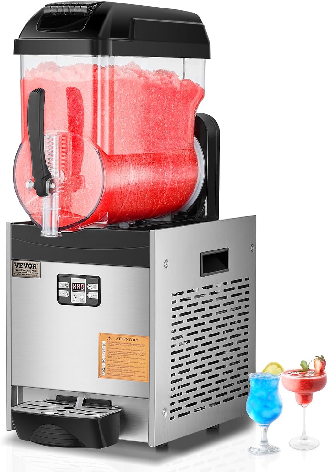 VEVOR Kompressor, 12 L, Silber/Schwarz, kommerzielle Slusheis Maschine Einzeltank-Maschine für, 48 Tassen Edelstahl Slush-Eis-Maschine mit Tastenfeld